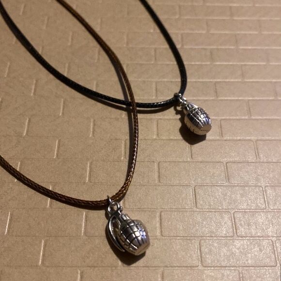 Dainty, Faux Grenade, Charm & Brown Wax Cord, Adjustable Rope - Picture 6 of 16